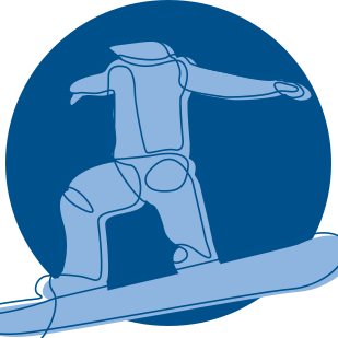 Hohenstein blue circle behind illustrated snowboarder