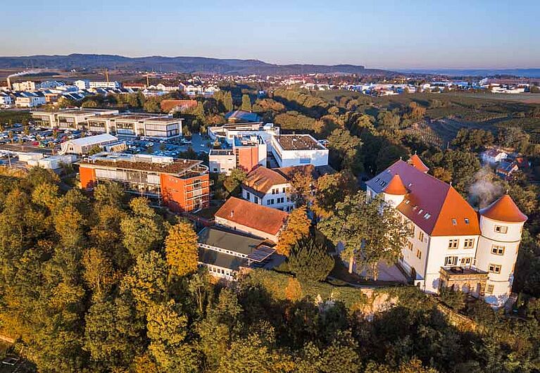 Hohenstein in Bönnigheim, Germany Aerial view of Hohenstein castle and lab buildings at headquarters in Germany