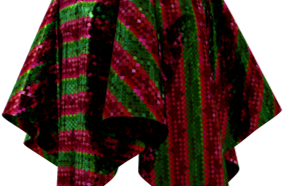Drape image with sequins in green and red striped pattern