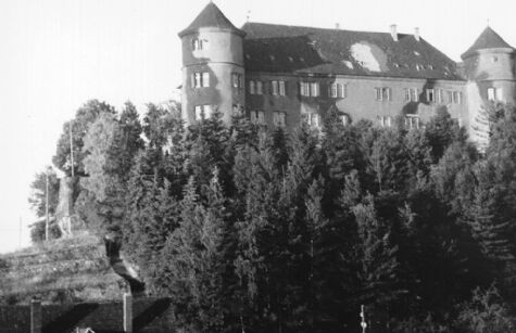 Hohenstein Castle in 1946 black and white picture of Hohenstein castle on hill