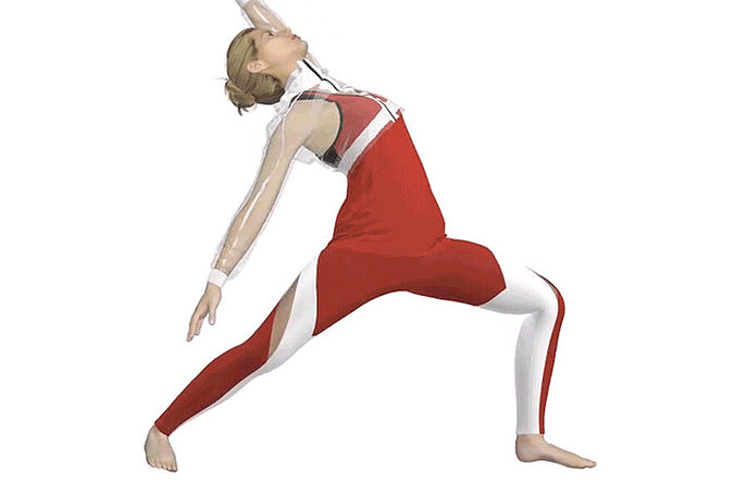 3D avatar in yoga gear going into back bend