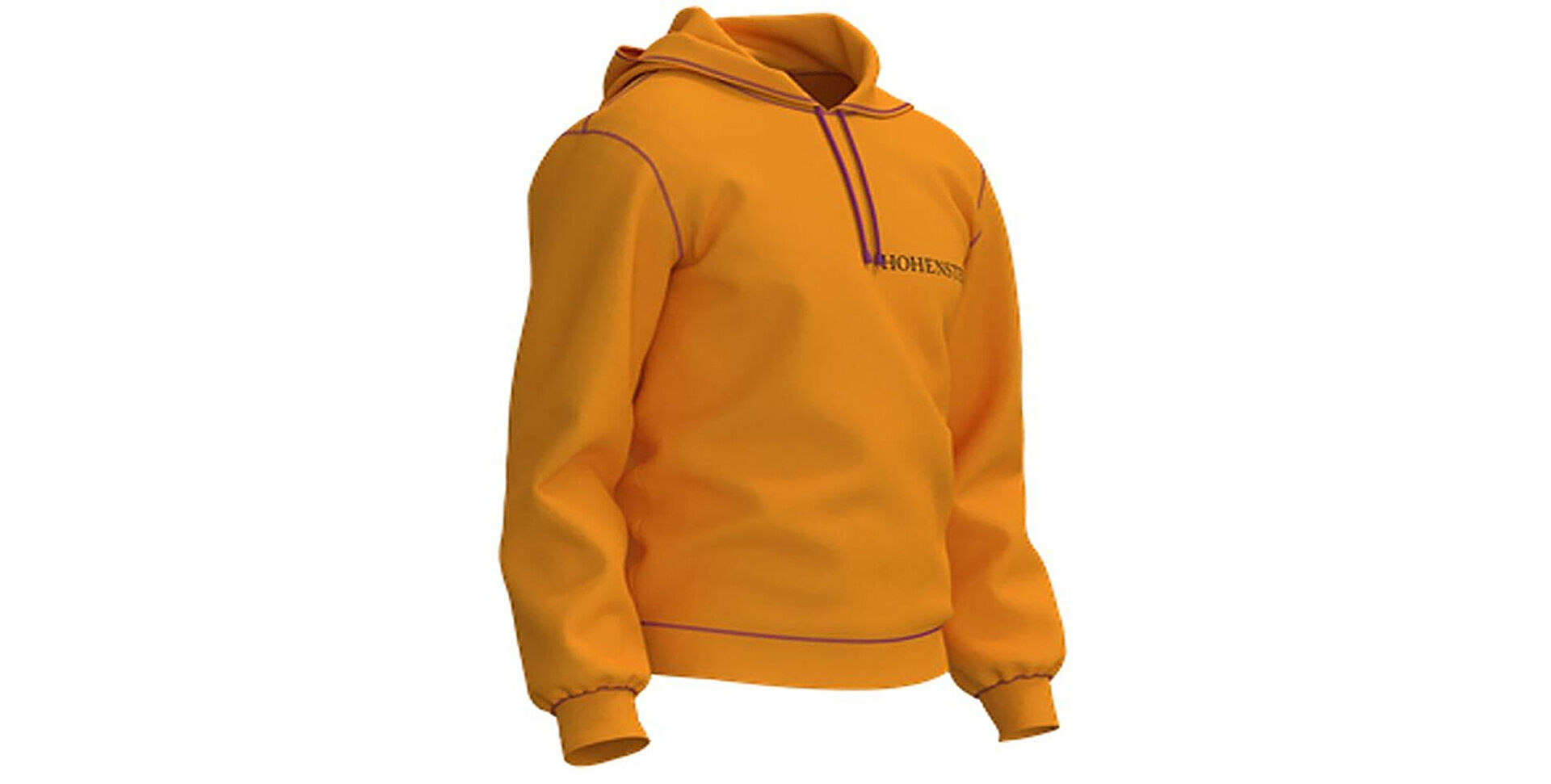 Digital 3D garment - orange sweatshirt with Hohenstein logo
