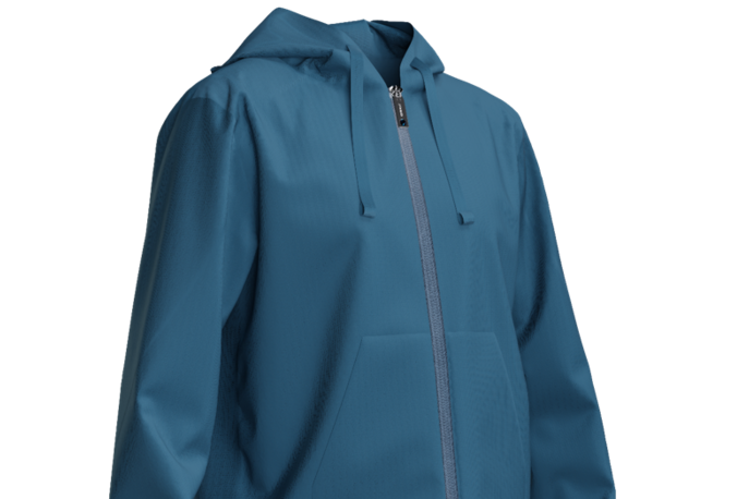 Teal, 3D simulated hoodie with zipper