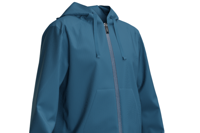 Hohenstein Visualization 3D Hoodie Teal, 3D simulated hoodie with zipper