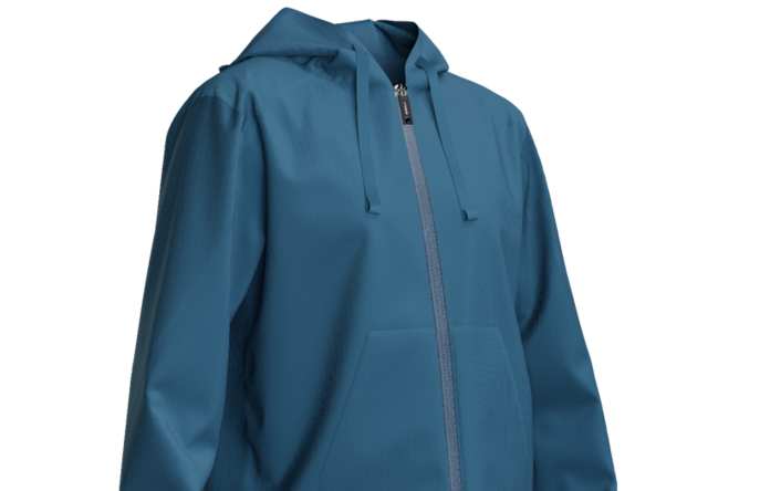 Teal, 3D simulated hoodie with zipper