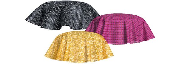Three fabric drape images with different textures and colors