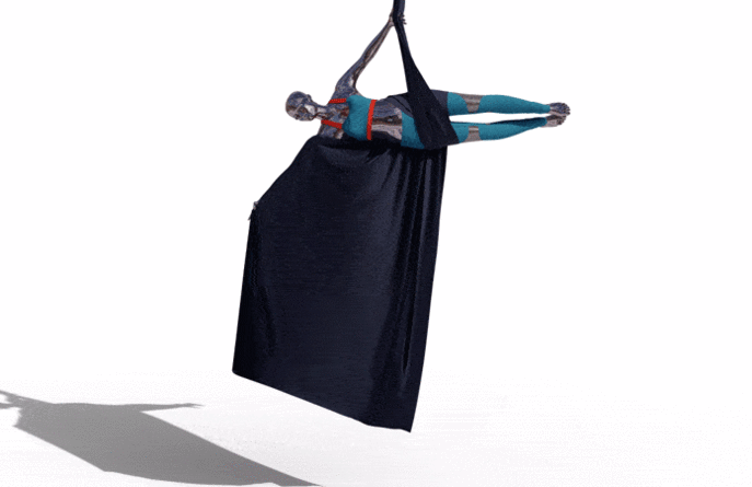 3D aerial yoga avatar with flowing materials