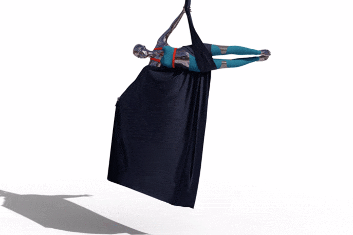 3D aerial yoga avatar with flowing materials