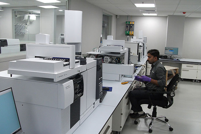 View inside one lab and textile expert in Hohenstein's India lab