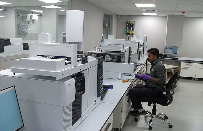 View inside one lab and textile expert in Hohenstein's India lab