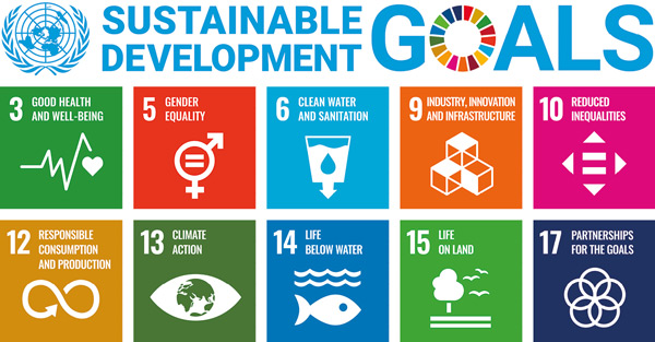 UN Sustainability Goals logo with icons for goals 3, 5, 6, 9, 10, 12, 13, 14, 15 and 17